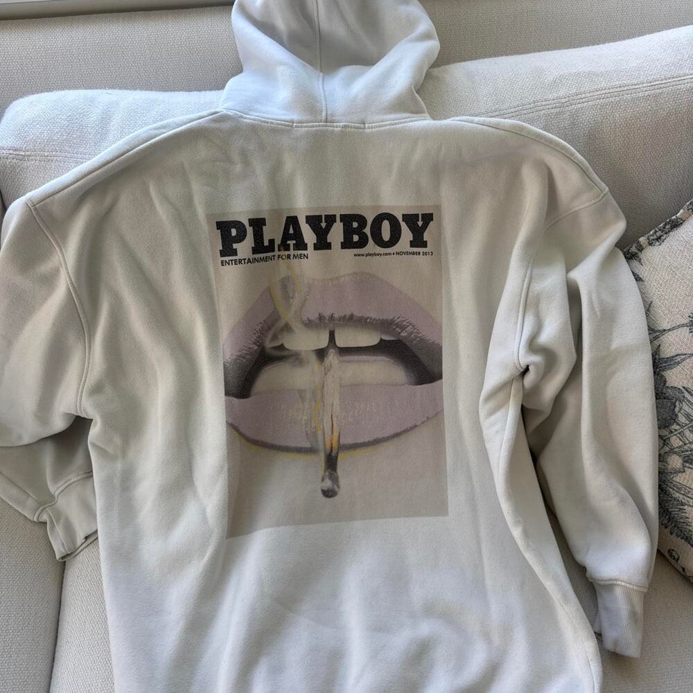 White playboy hoodie with pink lips